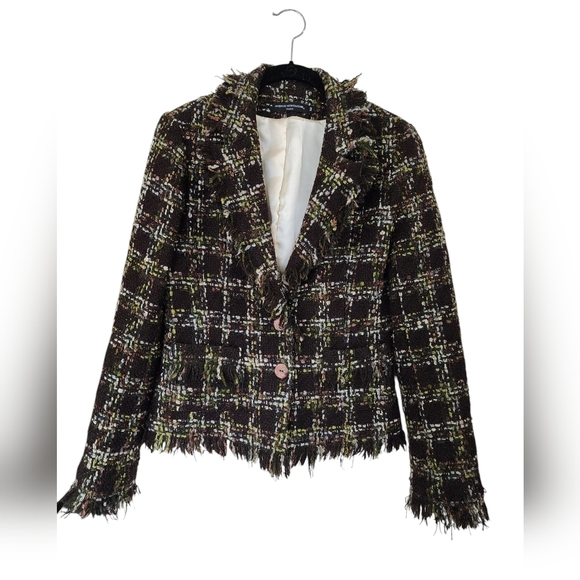 AVENUE MONTAIGNE wool tweed blazer jacket, fringe hem, size 3, old money - Picture 1 of 9